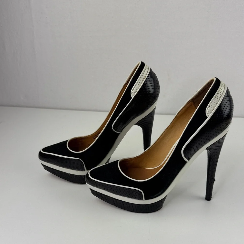 L.A.M.B. by Gwen Stefani Black and White Platform Stiletto Heels size 7 - Picture 3 of 11